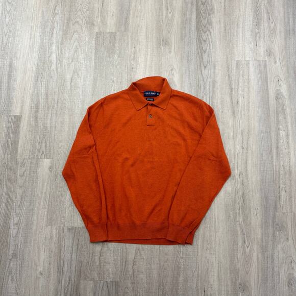 Vintage Polo Golf Ralph Lauren Collared Sweater Men's Large Orange Cashmere - Picture 1 of 8